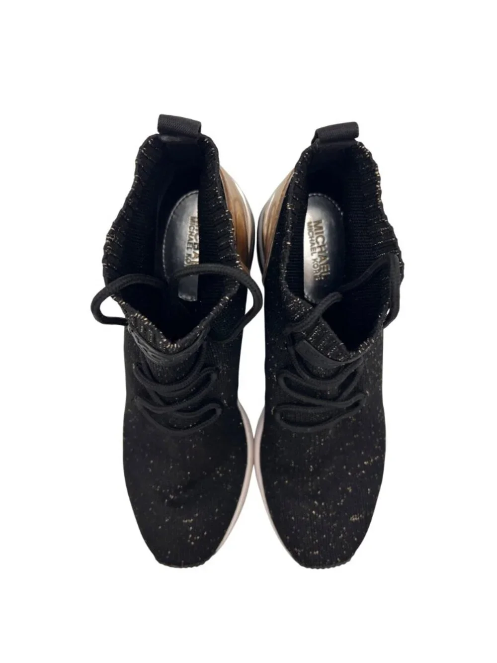 Michael Kors Skyler Elastic Bootie Wedge High Top Sneaker Womens Size 7 Metallic - Picture 2 of 16